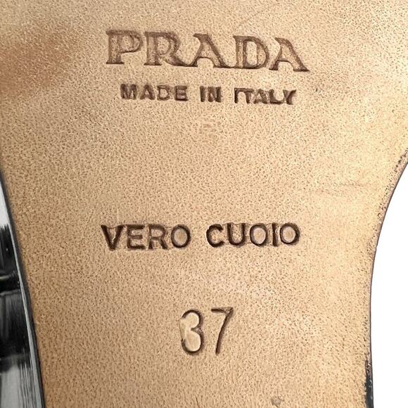 Prada Black Patent Leather Wedge Sandals with Floral Detail, Size 37 - Picture 7 of 8